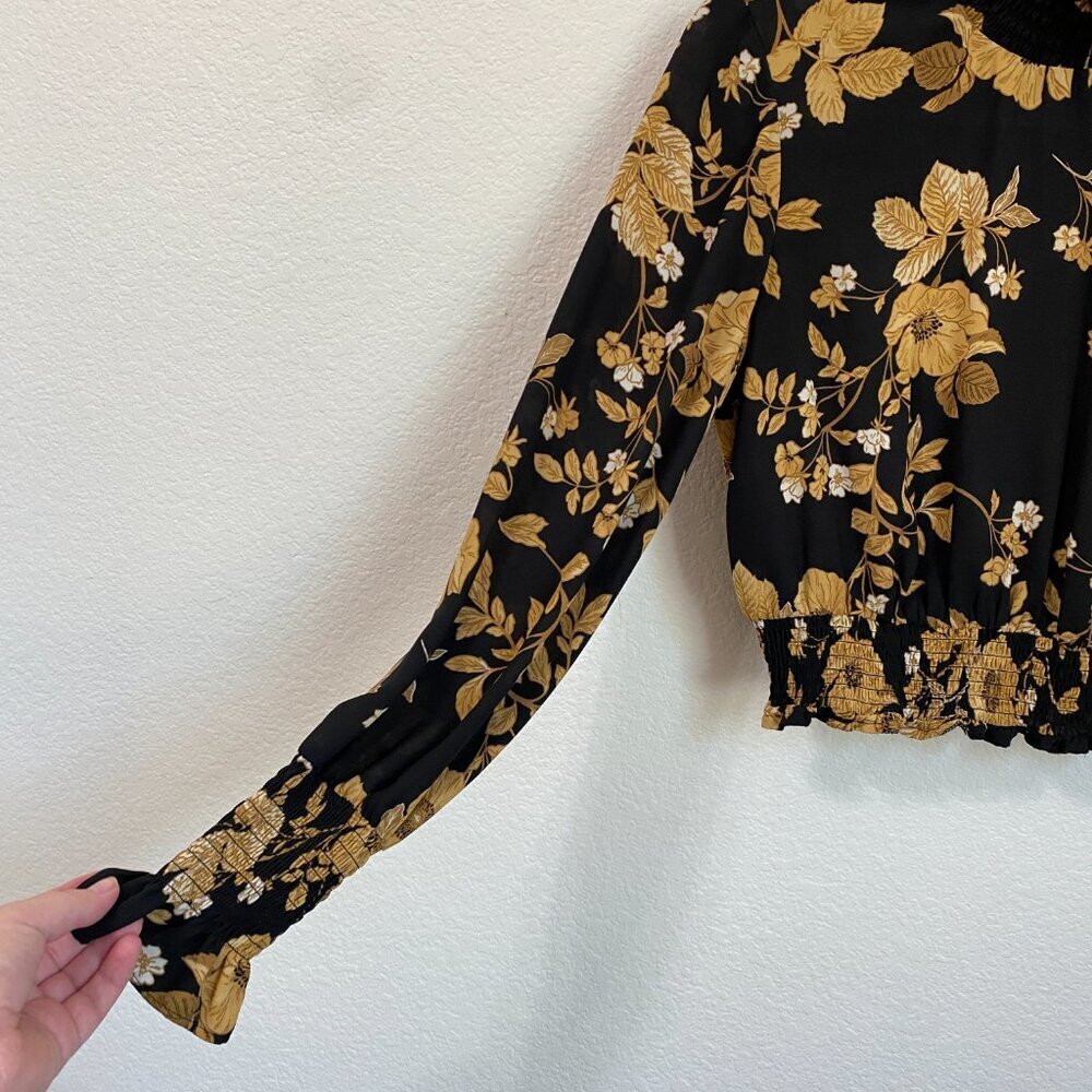 Nanette Lepore Black and Yellow Floral Blouse Mock Neck 10 - Picture 2 of 7